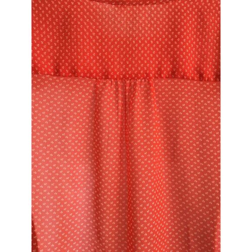 Old Navy Women's Size Sp Red/Beige Sheer Floral Geo. Hi-Lo Long Sleeved Blouse - Picture 6 of 10